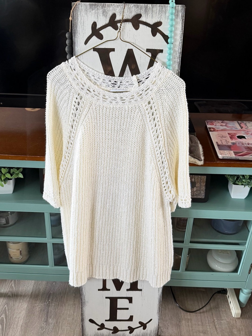 Studio Cream Open-Knit Scoop Neck Pullover Size 1X